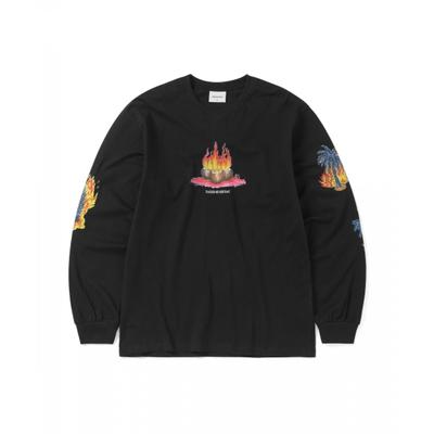 Brennender Palmenbaum L S T-Shirt Off bLack
