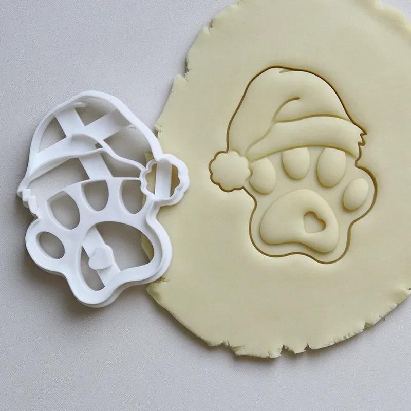

Christmas Hat Cartoon Plastic Dog Paw Cookie Cutters Cute Animal Pet Dessert Cookie Embosser Molds Xmas New Year Party Decor