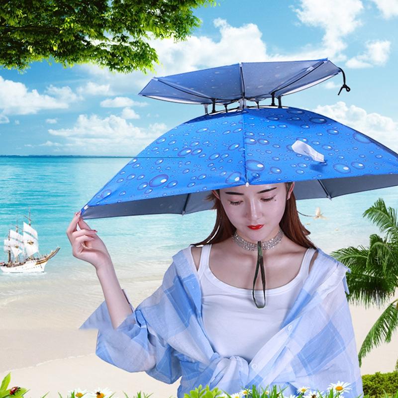 Fishing Foldable Sunscreen Umbrella Caps Double-Layer UV Protection Breathable Fishing Parasol Hats Lightweight Umbrella Hat