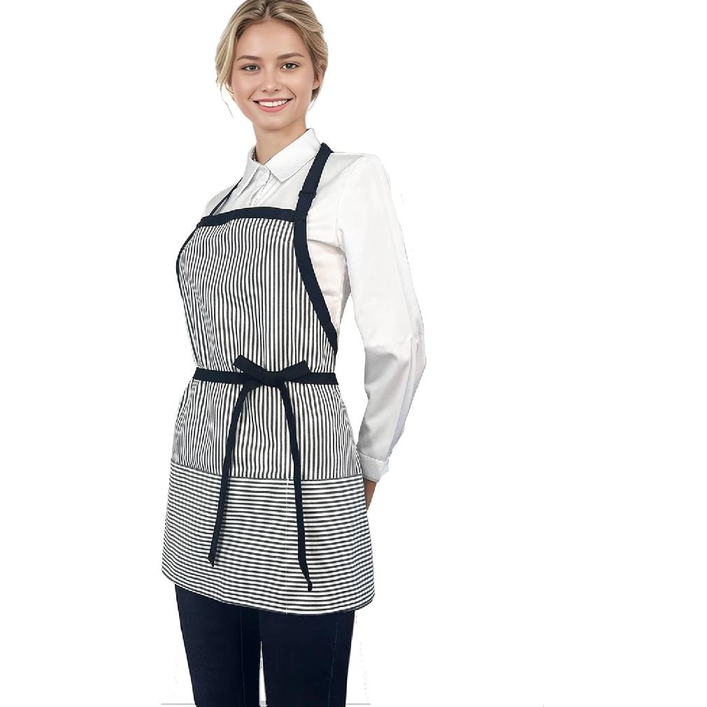 Chef Apron Striped Waitress Apron Kitchen Cooking Women Short Apron Adjustable Halter Cute Apron