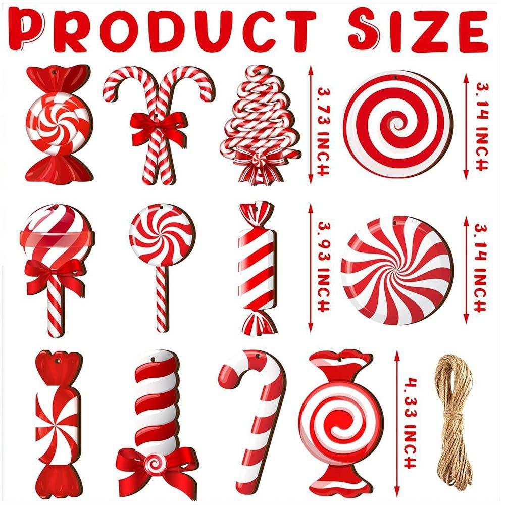 12 Stück Holz Weihnachtsanhänger Rote Zuckerstange Dekoration Neue Hängeornamente Neujahr