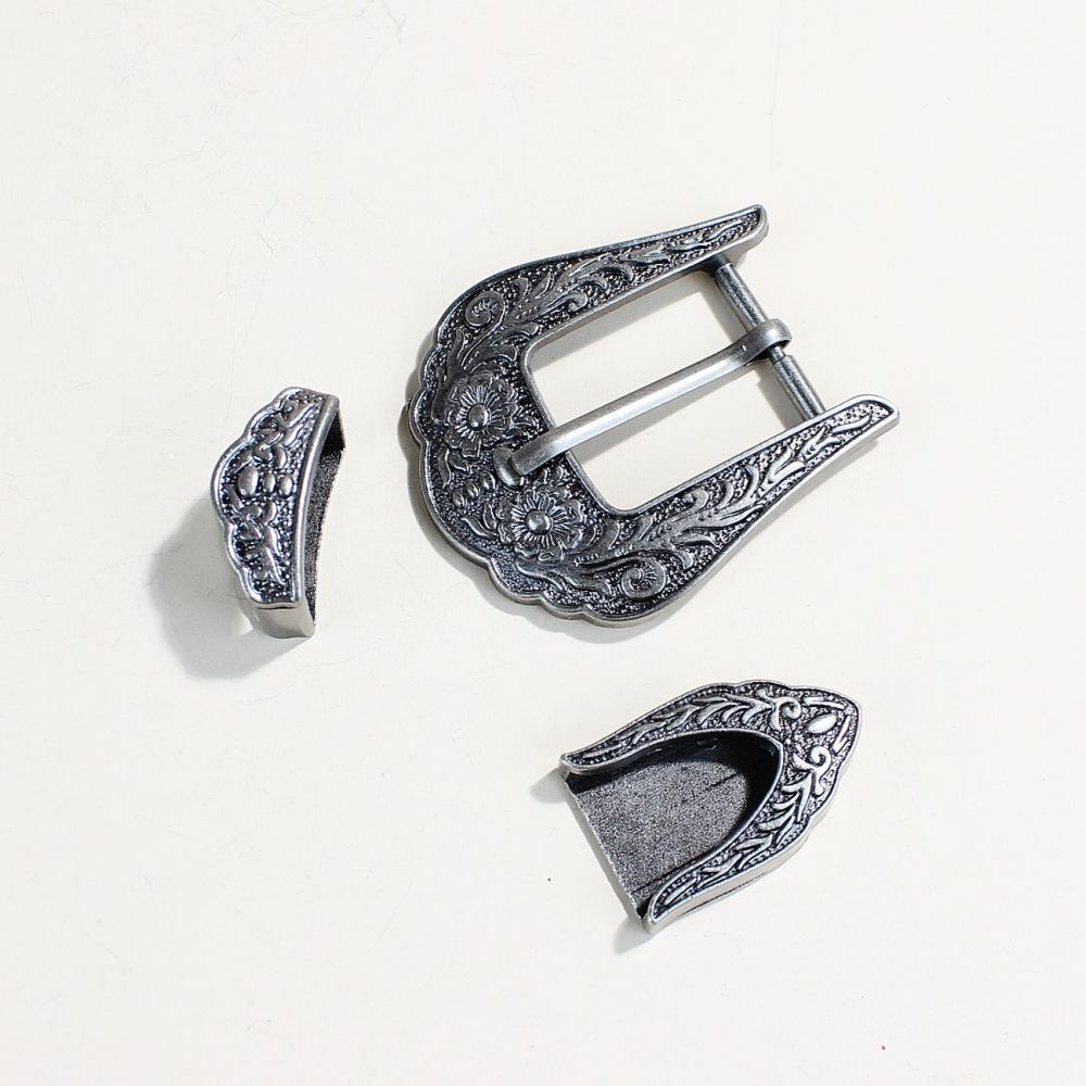 Retro Alloy Belt Buckle Head, Ethnic Style Classic Belt Three-Piece Set, Pin Buckle, Metal Printing Belt Buckle Accessories