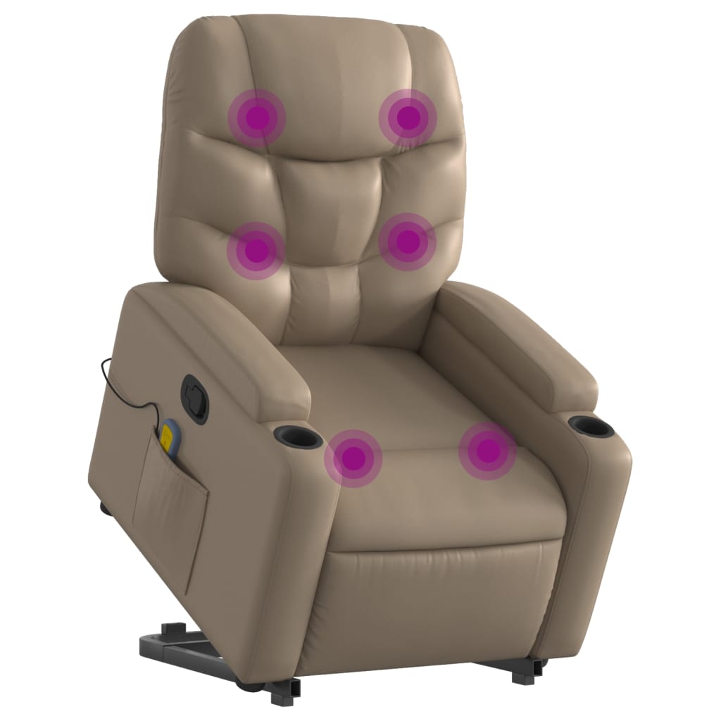 Vidaxl Lift and Massage Recliner, Cappuccino, Faux Leather