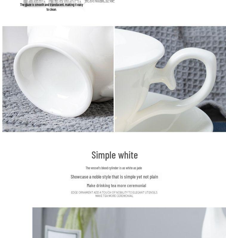 English Style White Ceramic Coffee Set: 7-Piece Bone China Cup, Pot, Saucer & Spoon.