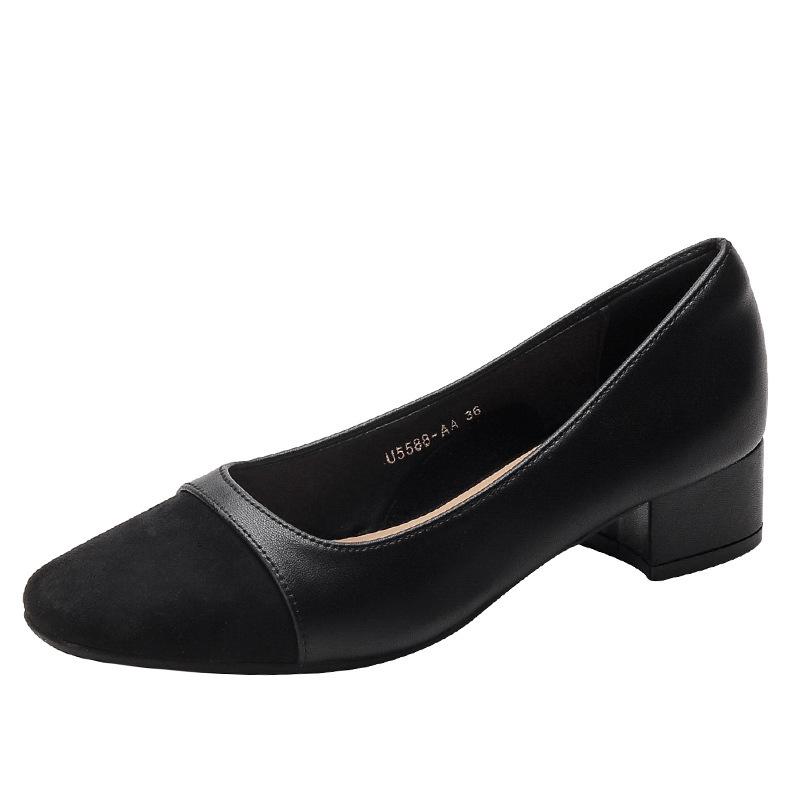 Xiaoxiangfeng single shoes 2025 color matching versatile light mouth spring women's shoes new thick heel low heel Korean version grandma shoes