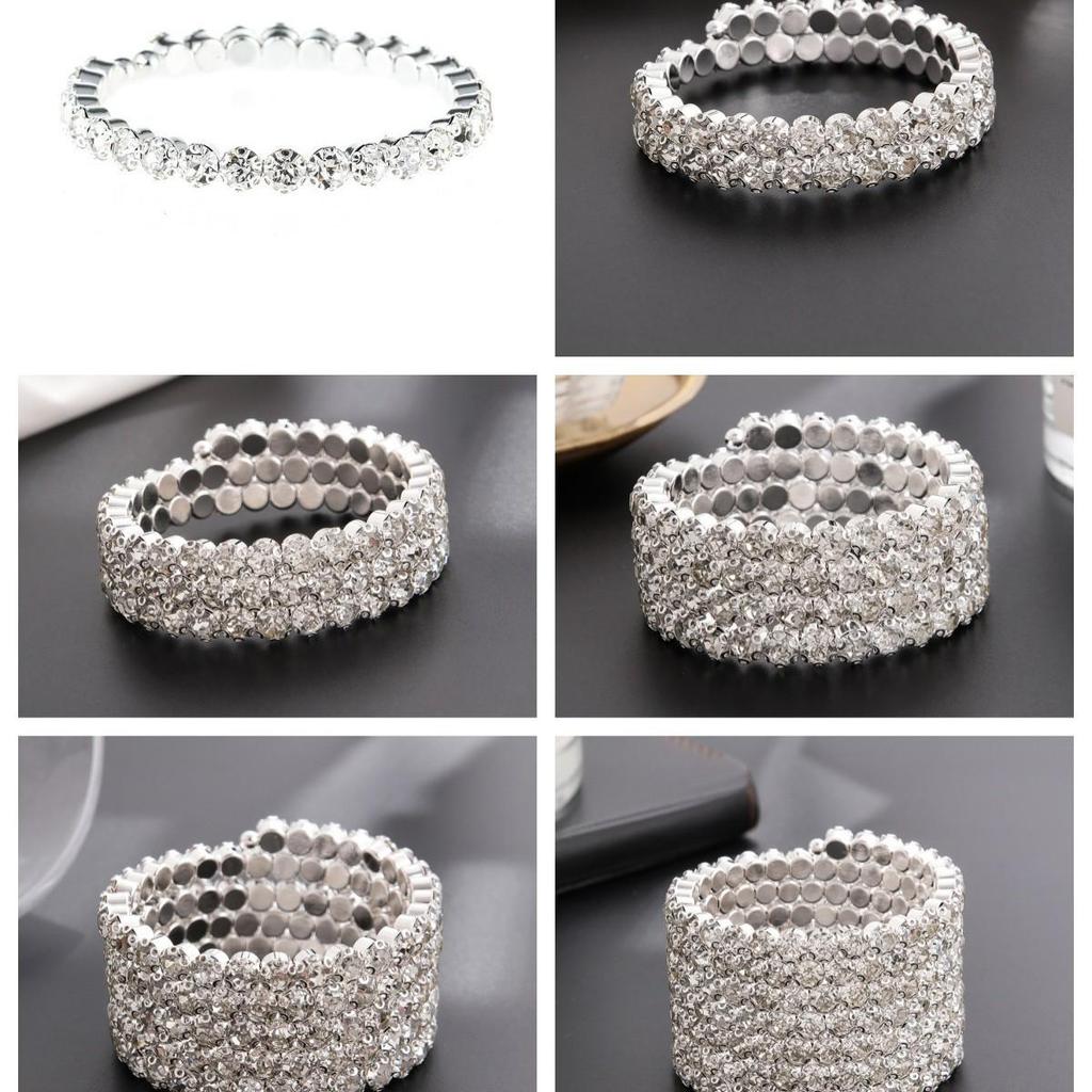 Rhinestone Elastic Arm Bracelet for Bride's Hand - Multi-Row Performance Jewelry B330