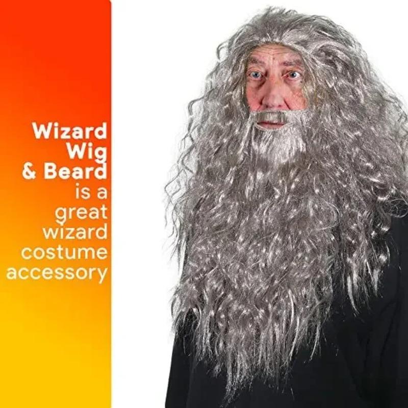 Christmas Cosplay Hobbit Gandalf Cosplay Wig and Beard Set Headpiece for Lord of the Rings Fans Party and Holiday DIY Decoration