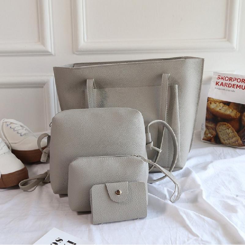 Fashionable Lychee Pattern Handbag Set For Women With 4 Pieces