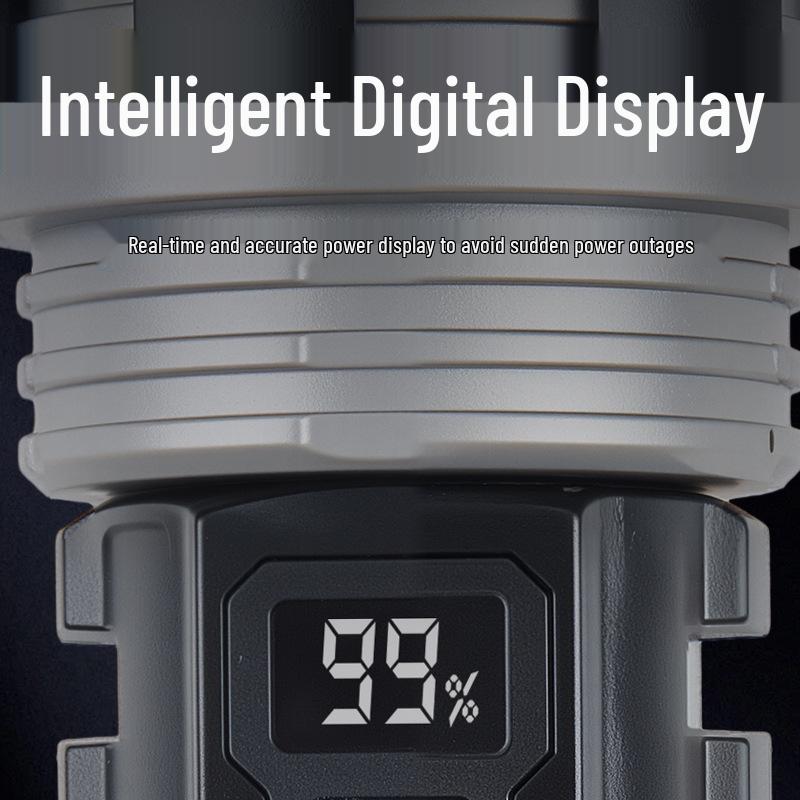 Temu 115B Multi-Function Rechargeable Flashlight: Strong Light, Zoomable, with Digital Display for Outdoor Patrol and Night Fishing Emergencies.