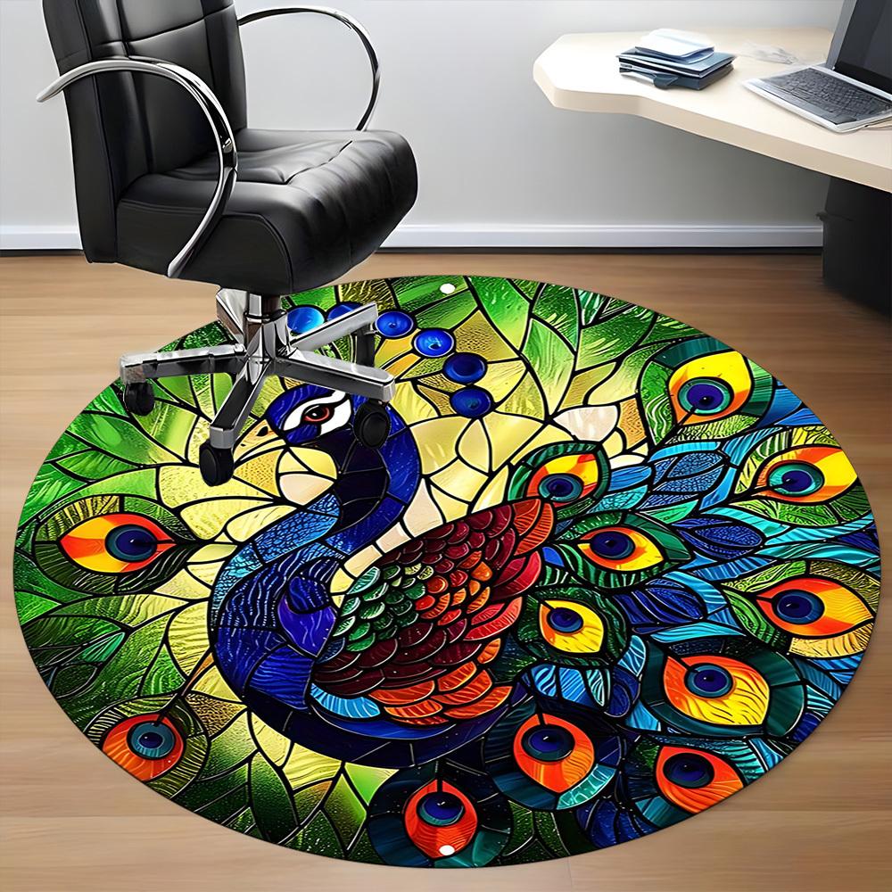 1pc Peacock StainedGlass Office Round Area Rug, Under Office Chairs Bedroom Living Room Home Decor, Room Deco