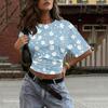 Women’s Crew Neck Pullover Short Sleeve T Shirt Loose Fit Floral Print Casual Summer Top Soft Lightweight Fabric