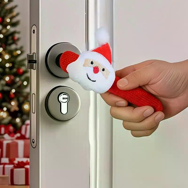 1/4pcs Christmas Door Handle Decorations, Santa Claus Door Handle Gloves,Christmas Tree Decorations,room Covers Home Accessories