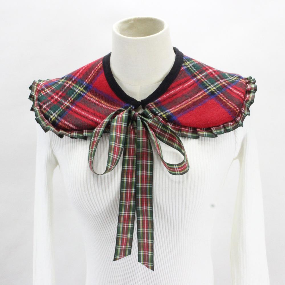 Рождественский Шотландский Клетчатый Декоративный Воротник Свитера из Шерстяной Смеси Декоративный Воротник Праздничный Универсальный Аксессуар