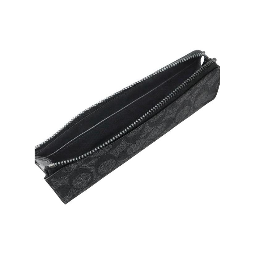 Coach Pencil Case Organizational Case 20 Classic Monogram Zipper Canvas With Leather Wallet Clutch Small Unisex Accessories Black Gray C6986-QBO4G