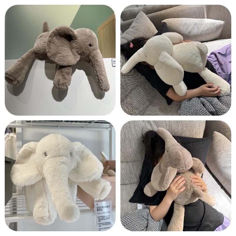 Ins Soft And Realistic Grey And White Elephant Plush Toy For Babies And Kids