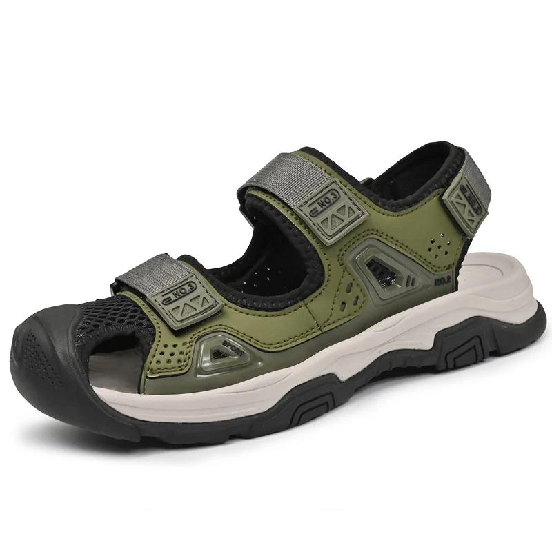 New Genuine Leather Men's Sandals Outdoor Summer Flats Non-slip Beach Shoes Walking Treking Casual Shoes Men Hiking Sandals Male