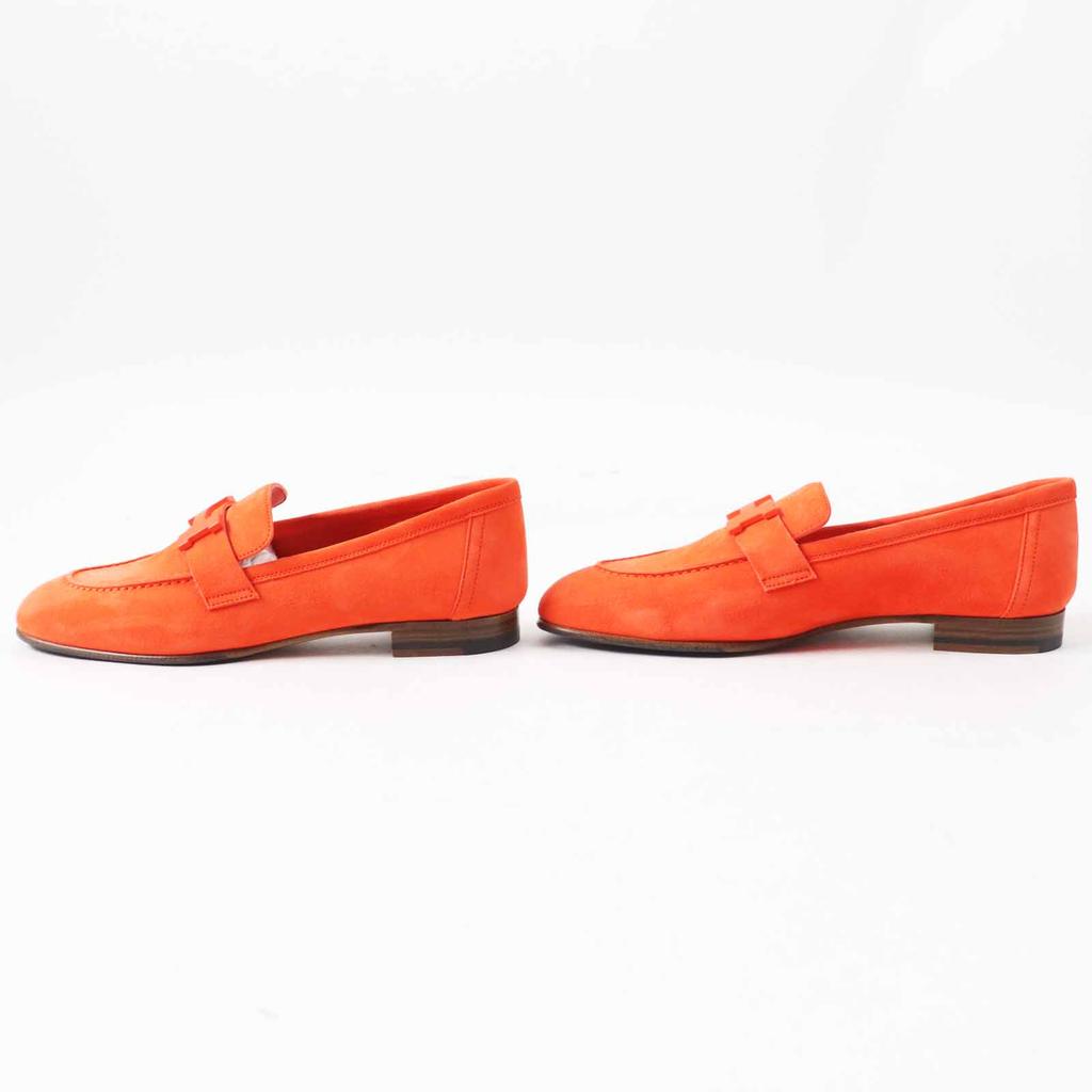 HERMES loafers moccasins paris Constance Orange Chevre Veroa Women 37 Used