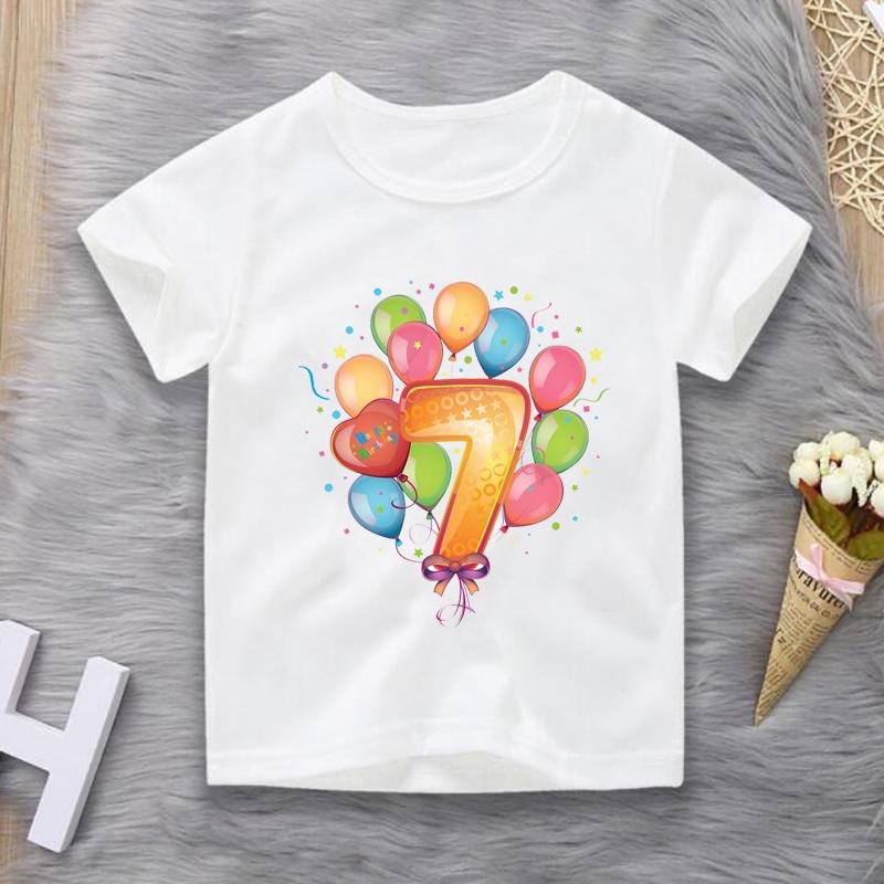 

Футболка с подарком на день рождения, одежда для мальчиков, мультяшный рисунок с номером 2, 3, 4, 5, 6, 7, забавный принт, детская летняя футболка с круглым вырезом для мальчиков и девочек 5T(120cm)