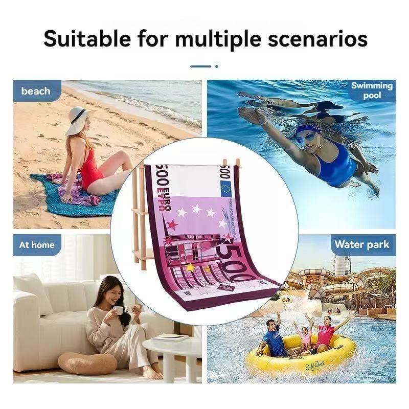 Microfiber Beach Towel With Euro Dollar Print Pattern Design,Quick Dry Absorbent,Travel,Sport Swim Pool Bath Towels,70X150Cm