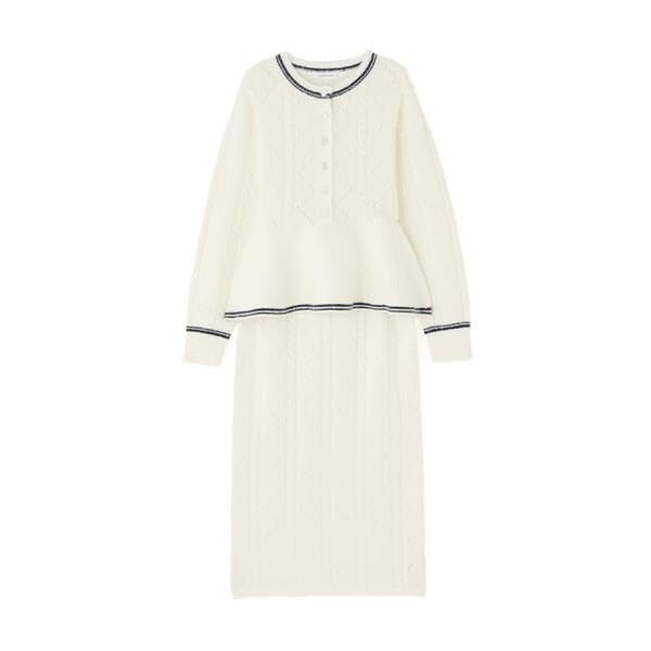 Natural Beauty Basics Peplum Cable Knit Set (White/M)