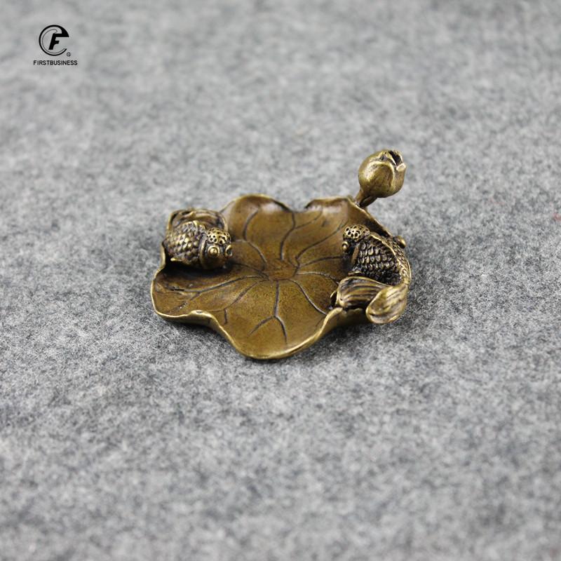 Antique Copper Incense Stick Holder Couple Fishs Lotus Small Ornaments Creative Vintage Brass Censer Home Decor Incenses Burner