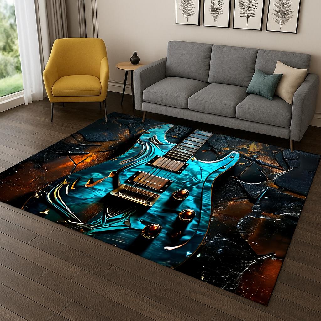 Electric Guitar Bass Carpet Rug for Bedroom Living Room Sofa Doormat Kitchen Home Decor,Kid Game Area Rug Non-slip Floor Mat