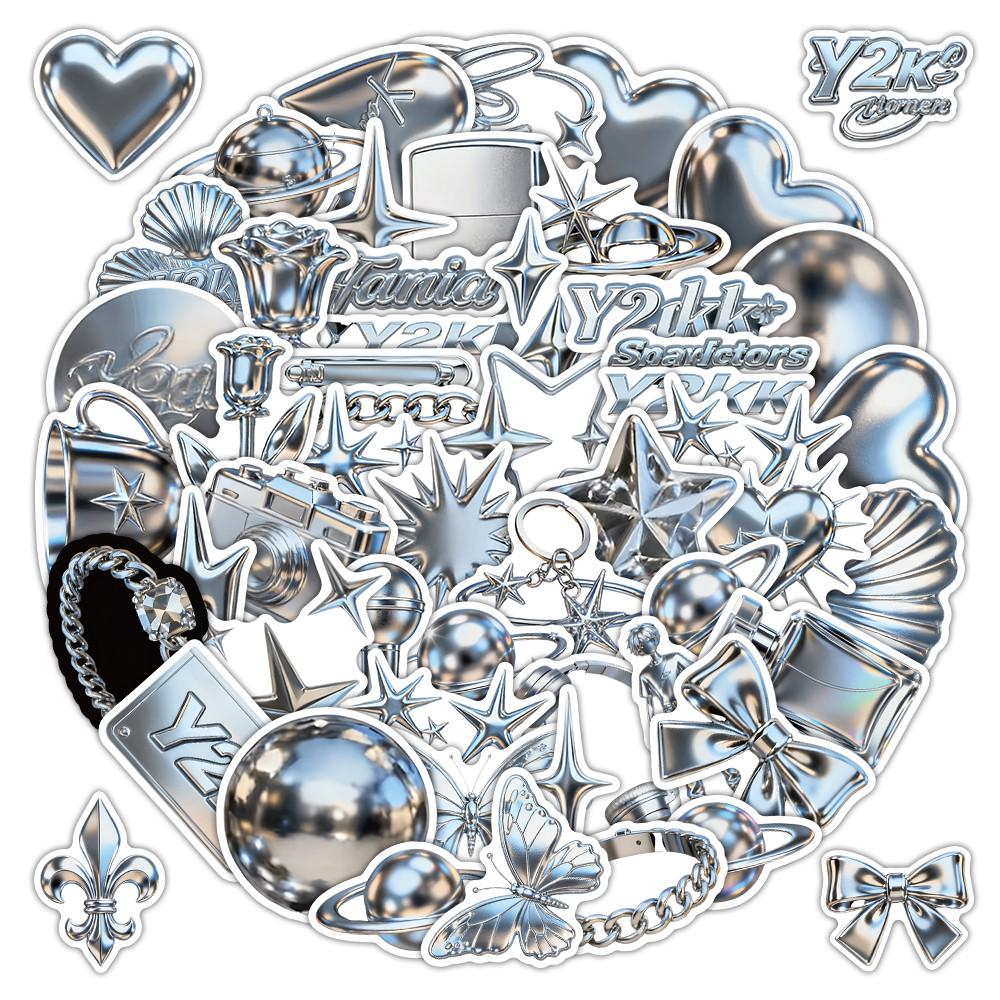58 Pcs Y2K Trendy 3D Metallic Stickers - Stylish Decals For Journal Creative Diy Craft Embellishment Sticker Story Store