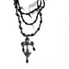 Gothic Punk Layered Choker Necklace Set With Black Cross Pendant Zinc Alloy Dark Aesthetic Multi-Strand Statement Jewelry