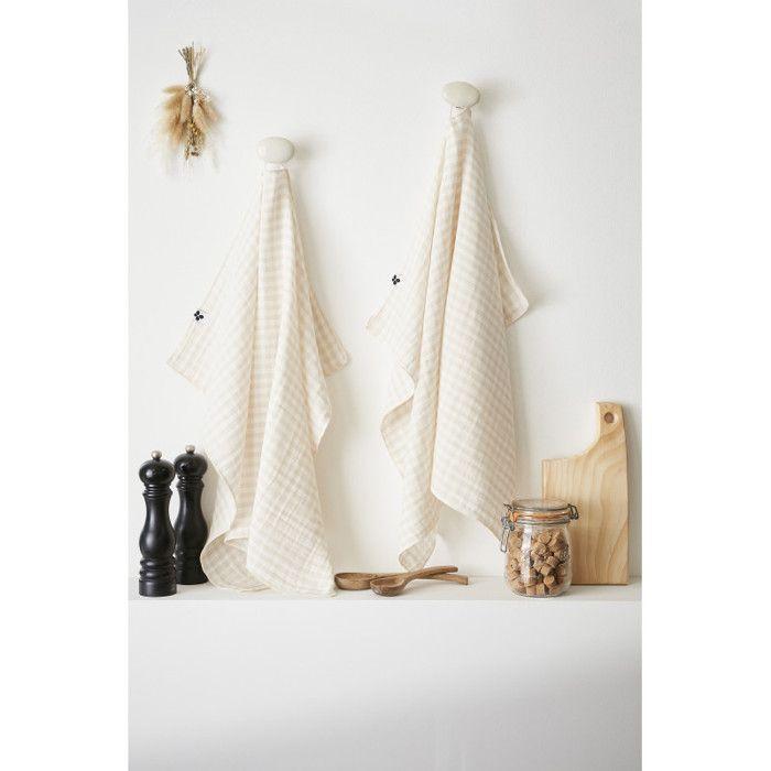 Lot de 2 essuie-mains "Vickie" 50 x 70 cm Tissé teint "Gaze de Coton"
