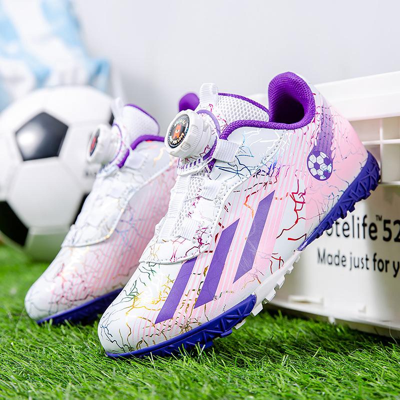 

Children s football shoes Rotating button Boys professional training practical shoes Girls breathable non-slip football shoes 39