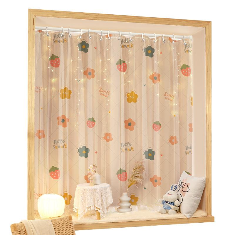 No Punching Ring Type Punching Blackout Curtains Dormitory Bedroom Bay Window Kitchen Opaque Gauze Curtain Finished Product