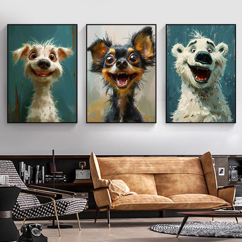Abstract Art Funny Animals Rabbit Fox Donkey Cat Lion Canvas Posters and Prints Cartoon Animal Mural Canvas Wall Art Home Decor