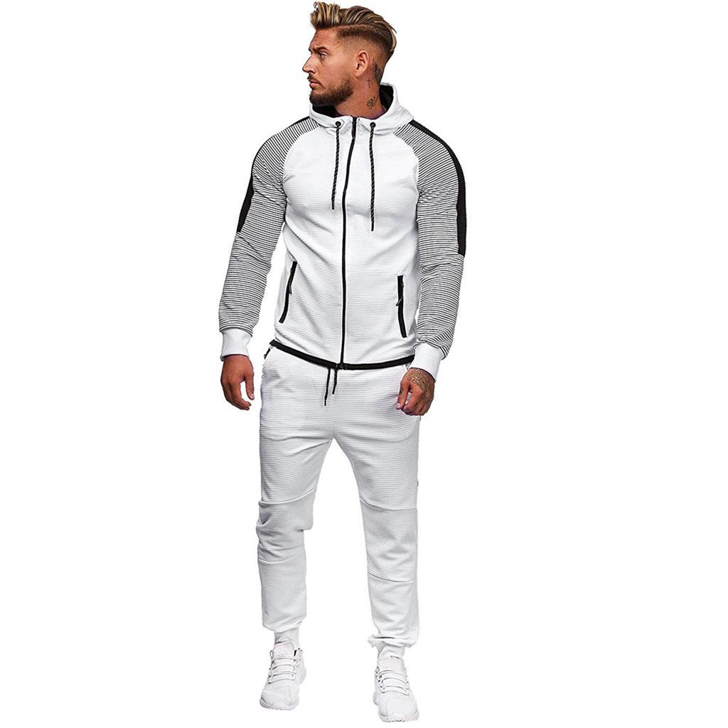 Mens  Gradient Zipper Print Sweatshirt Top Pants Sets Sport Suit Tracksuit