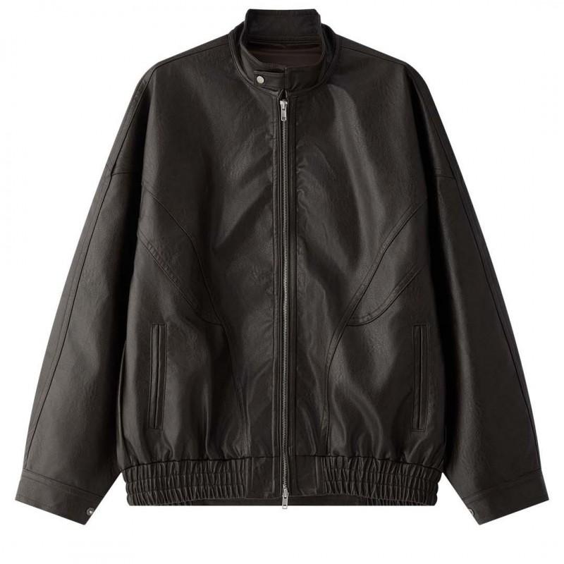 Womens Oversized PU Leather Jacket With Asymmetrical Zip Detail Retro Streetwear Style Fall 2025