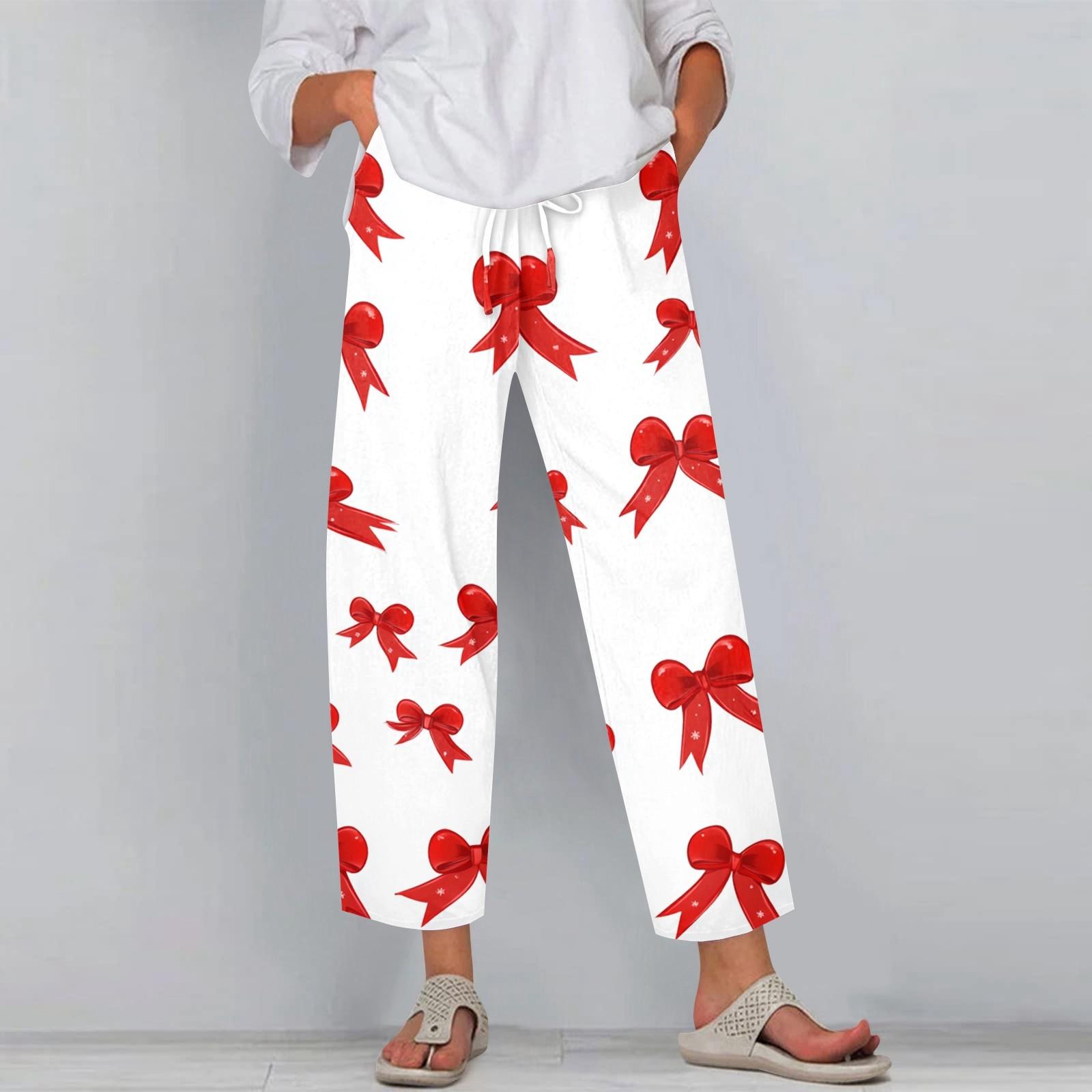 

Женские модные повседневные брюки с принтом рождественских елок, карманами на шнурке и эластичной талией XXXXL