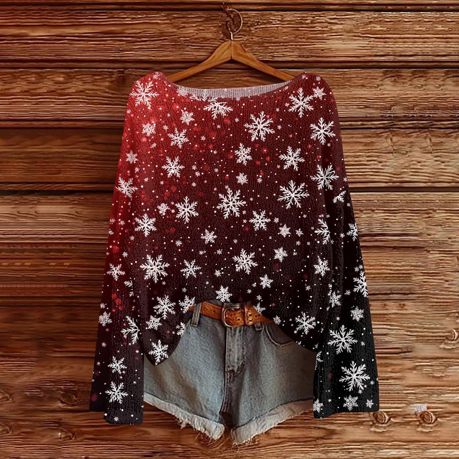 

Женский легкий свитер с круглым вырезом, повседневный вязаный пуловер с длинным рукавом и рождественским принтом. L