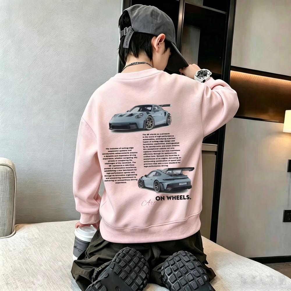 Autumn Winter Kids Crew Neck Sweatshirt Racing Car Graphic Back Print Boys Girls Casual Pullover Tops
