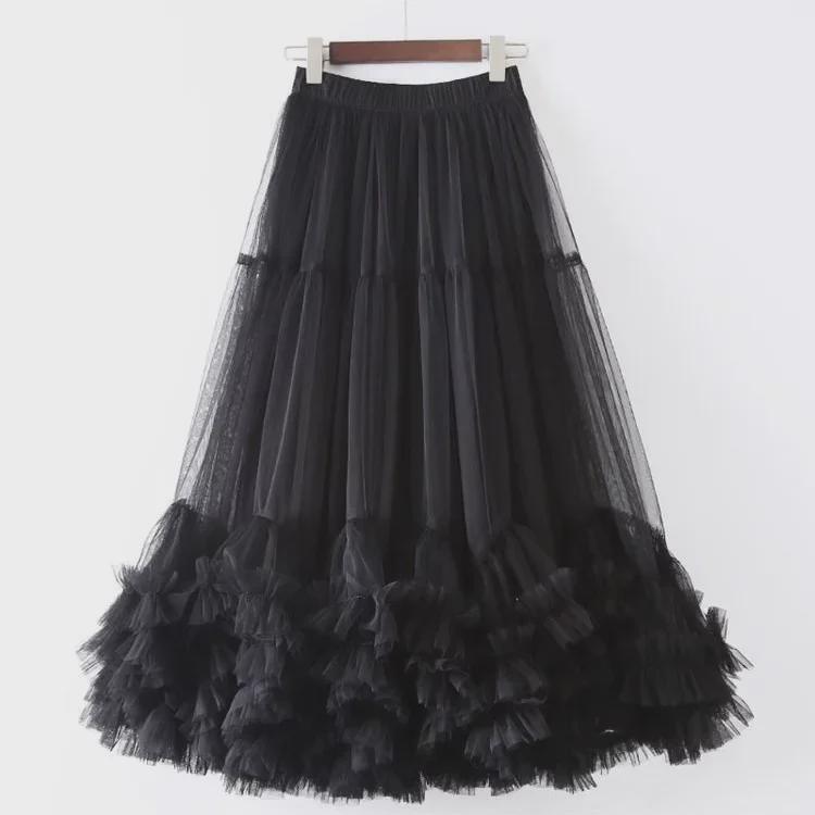 2024 European & American Summer Fashion: Women's Lace Mesh Puffy Skirt with Large Swing