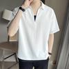 Men Shirt V Neck Lapel Color Fake Silk Two-piece Ice Solid Short Sleeves Loose Pullover Stretchy Casual Daily