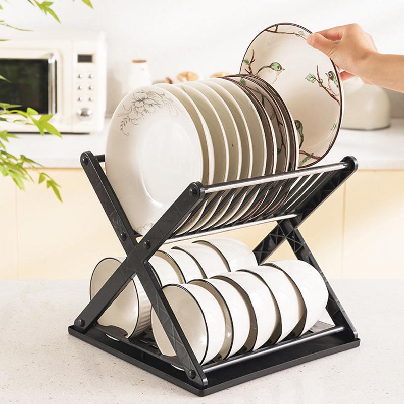 X-Type Plastic Bowl Rack Kitchen Double-Layer Storage Rack Household Bowl Tray Drain Rack Multi-Functional Dish Storage Rack