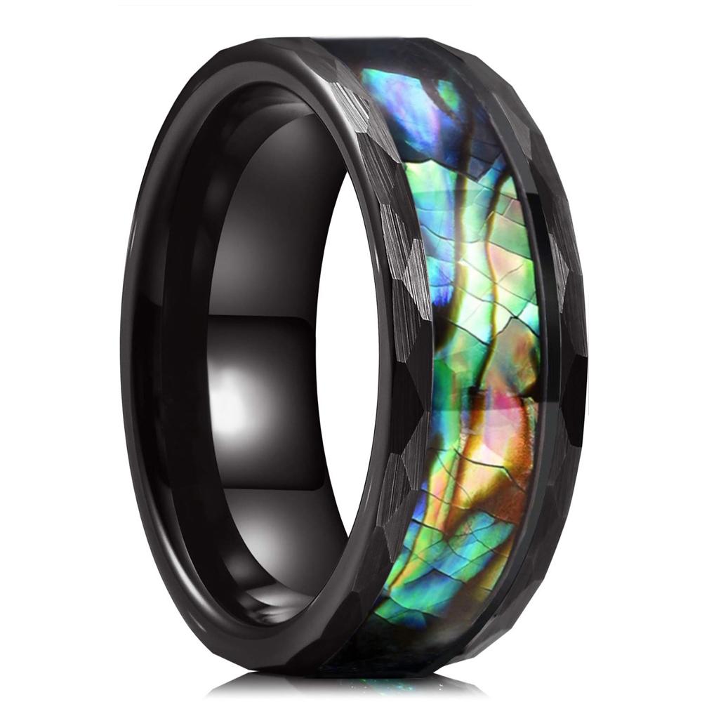 Fashion 8MM Rose Gold Color Stainless Steel Rings For Men Women Colorful Abalone Shell  Inlaid Men Rings Wedding Party Jewelry