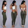 2025 European and American Women Multi-pocket Drawstring Lace-up Overalls Casual Elastic Waist Pencil Pants Fashion Versatile Casual Pants