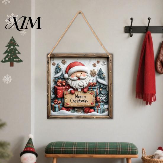 Indoor Holiday Party Decor Christmas Wooden Hanging Sign, Gnome Snowman Angel Candle 2D Wood Plaque, Winter Home Ornaments Vintage Xmas Wall