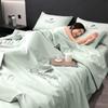 High-End Embroidery Cooling Quilt Set Summer Skin-Friendly Comforter Bedsheet Pillowcase Ice Silky Air Conditioning Blanket Kit