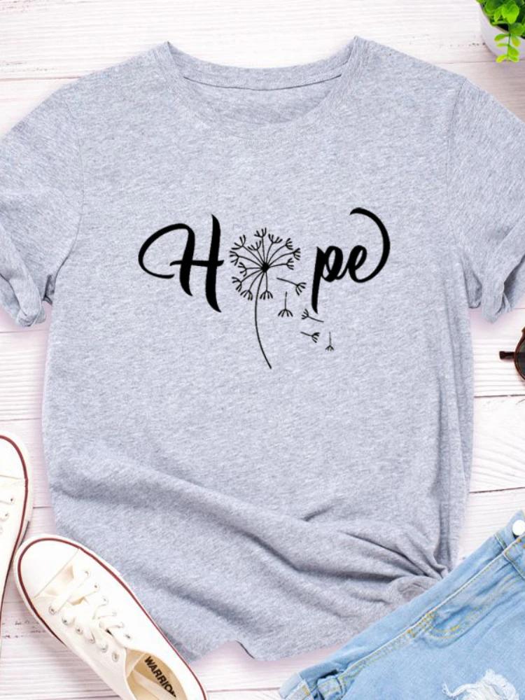 Dandelion Hope Letter Print Women T Shirt Short Sleeve O Neck Loose Women Tshirt Ladies Tee Shirt Tops Clothes Camisetas Mujer