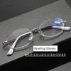 Blue Light Blocking Reading Glasses for Women Stylish Metal Half Frame Readers Hard & Multi-coated Lens Presbyopia Eyeglasses