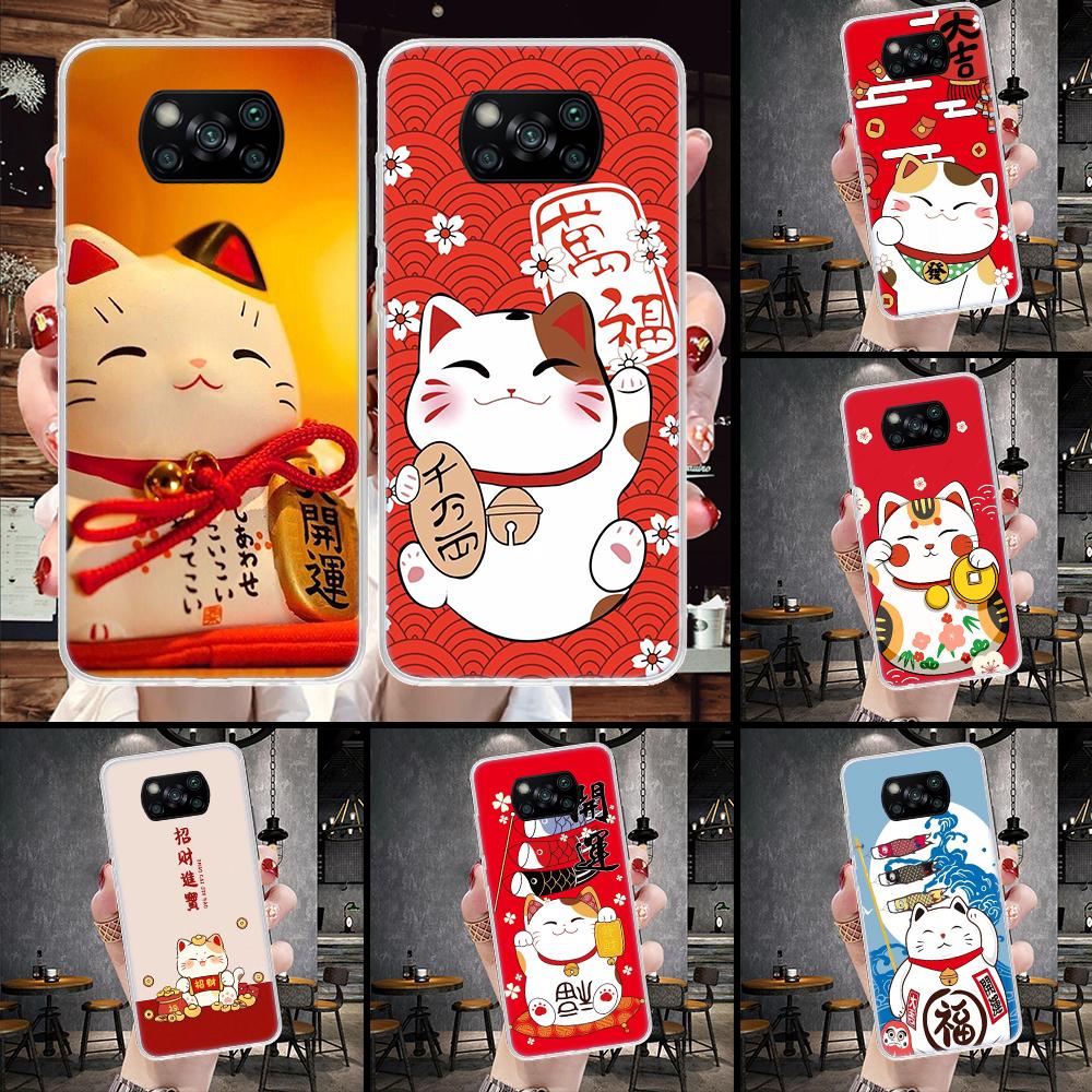 Lucky Cat Maneki Neko Japanese Soft Phone Case For Xiaomi Redmi 15C 15 13C 13 Poco X5 X6 X7 F7 Ultra M7 12C 12 10 10C 9C 9A 9T 9