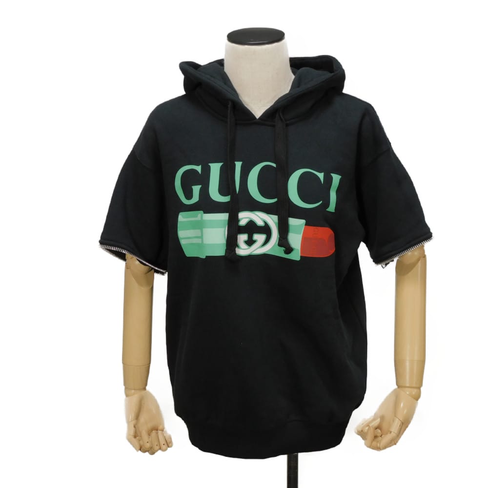 Used 9539 Logo Lipstick Hoodie 743404 XJFIX 1082 7846 XXS Zippered Short Sleeve 2-Way Interlocking G Cotton Black