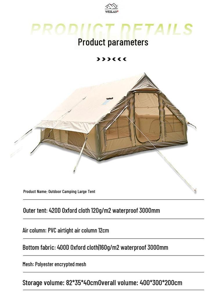 Windproof PVC Inflatable Tent for 3-4 People with Thickened Air Columns