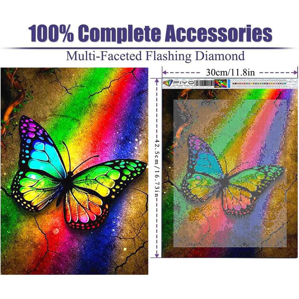 5D Diamond Painting Full Round Drill Diamond Rainbow Butterfly Diamond Painting Handmade Diy Diamond Mosaic Painting Home Decoration